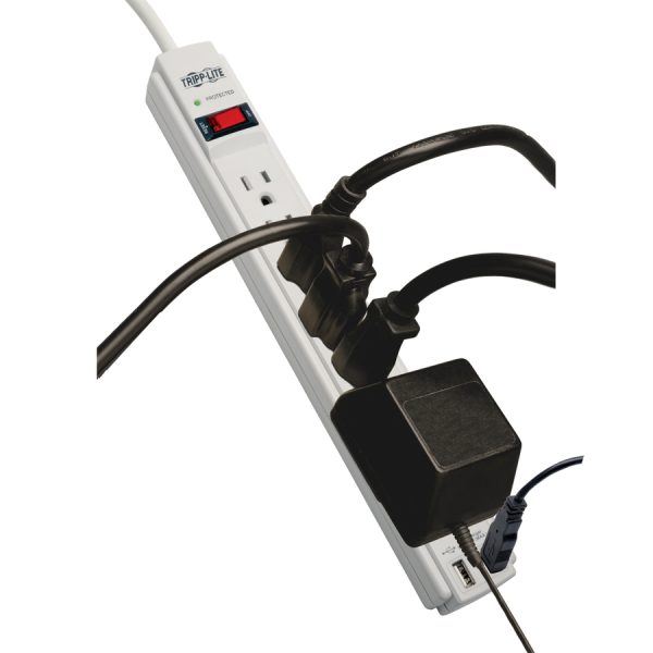 Eaton Tripp Lite Series Protect It! 6-Outlet Surge Protector, 6 ft. (1.83 m) Cord, 990 Joules, 2 x USB Charging ports (2.1A), Gray Housing - Image 2
