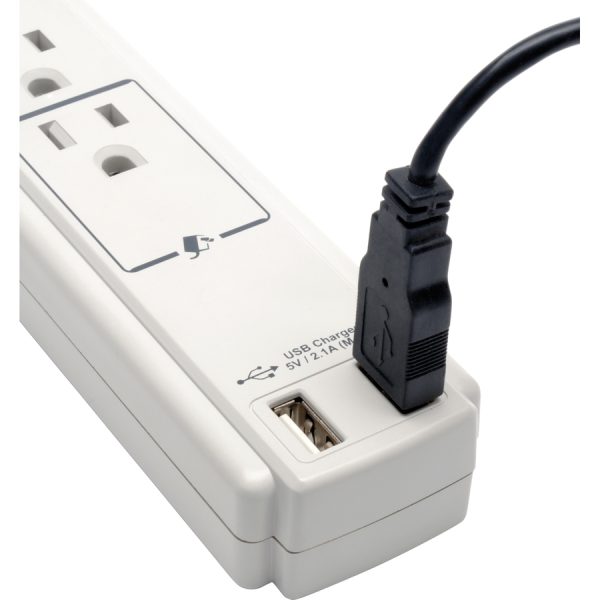 Eaton Tripp Lite Series Protect It! 6-Outlet Surge Protector, 6 ft. (1.83 m) Cord, 990 Joules, 2 x USB Charging ports (2.1A), Gray Housing - Image 3