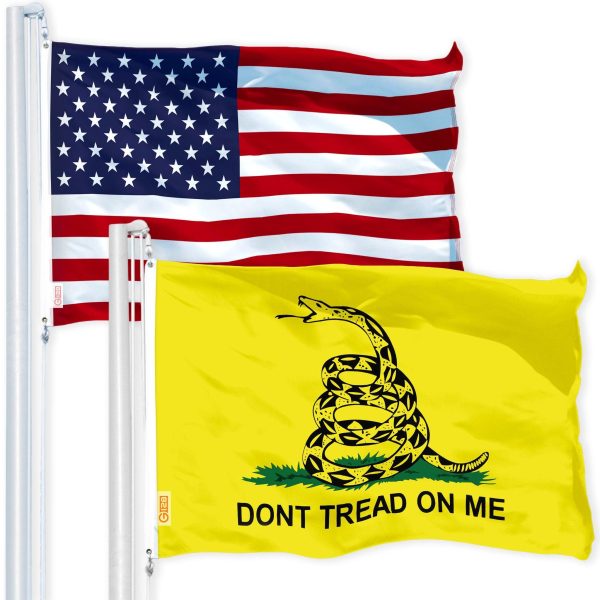 G128 Combo Pack: USA American Flag 3x5 Ft 150D Printed Stars & Gadsden (Dont Tread On Me) Flag 3x5 Ft 150D Printed