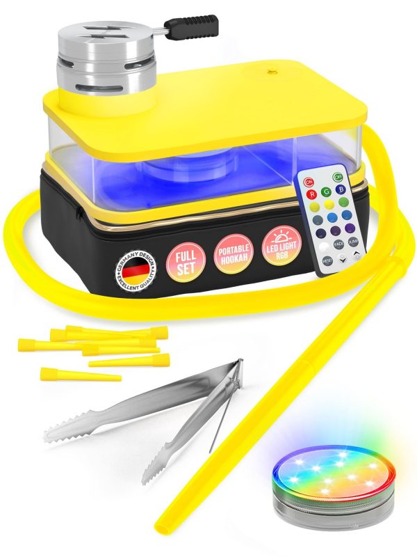 Yellow Hookah Set   Premium Portable Hookah Set With Everything And Bag