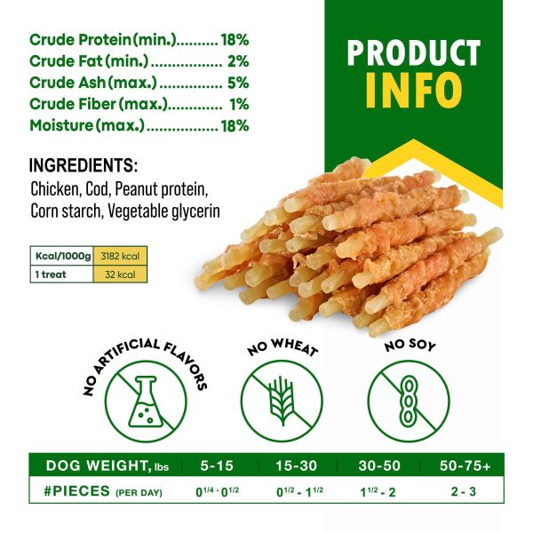 Cod Sticks Dog Treats Chicken Wrapped   All Natural Rawhide   Free & Grain Free Long Lasting Chews for Large & Small Dogs   Organic Dried Pet Snacks   Support Healthy Teeth & Skin Coat - Image 5
