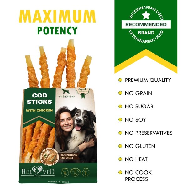 Cod Sticks Dog Treats Chicken Wrapped   All Natural Rawhide   Free & Grain Free Long Lasting Chews for Large & Small Dogs   Organic Dried Pet Snacks   Support Healthy Teeth & Skin Coat - Image 6
