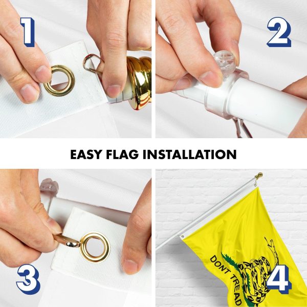 G128 Combo Pack: 6 Ft Tangle Free Aluminum Spinning Flagpole (White) & Gadsden Don't Tread On Me Flag 3x5 Ft, LiteWeave Pro Printed 150D Polyester, 4 Corner Brass Grommets | Pole with Flag Included - Image 7