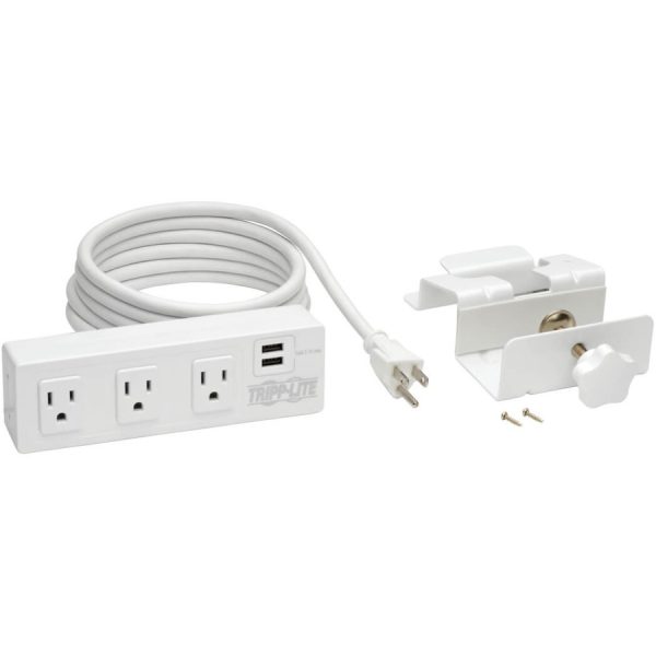 Eaton Tripp Lite Series 3-Outlet Surge Protector with 2 USB Ports, 10 ft. (3.05 m) Cord - 510 Joules, Desk Clamp, White Housing - Image 6