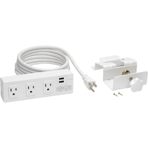 Eaton Tripp Lite Series 3-Outlet Surge Protector with 2 USB Ports, 10 ft. (3.05 m) Cord - 510 Joules, Desk Clamp, White Housing - Image 7