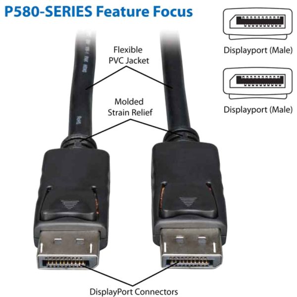 Eaton Tripp Lite Series DisplayPort Cable with Latching Connectors, 4K (M/M), Black, 25 ft. (7.62 m) - Image 2
