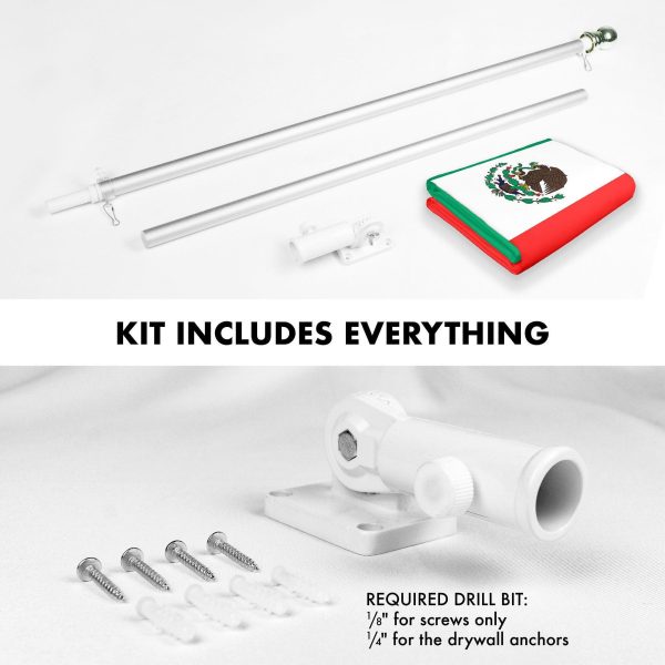 G128 Combo Pack: 6 Ft Tangle Free Aluminum Spinning Flagpole (Silver) & Mexico Mexican Flag 3x5 Ft, LiteWeave Pro Series Printed 150D Polyester, 4 Corner Brass Grommets | Pole with Flag Included - Image 2