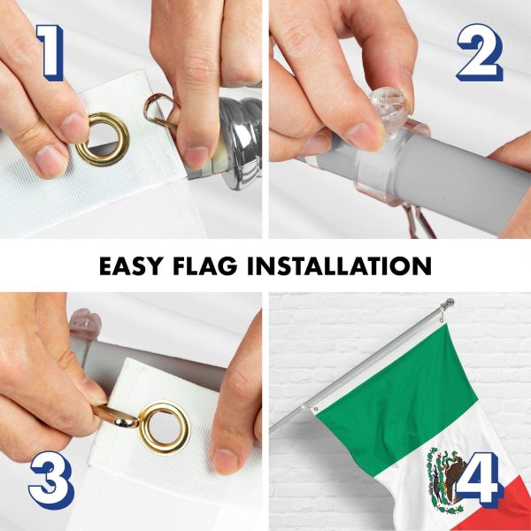 G128 Combo Pack: 6 Ft Tangle Free Aluminum Spinning Flagpole (Silver) & Mexico Mexican Flag 3x5 Ft, LiteWeave Pro Series Printed 150D Polyester, 4 Corner Brass Grommets | Pole with Flag Included - Image 7
