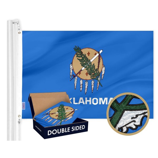 G128 Combo Pack: American USA Flag ToughWeave Series 3x5 Ft Single Sided & Oklahoma OK State Flag Double Sided 3x5 Ft Double ToughWeave Series | Both Embroidered Polyester, Brass Grommets - Image 2