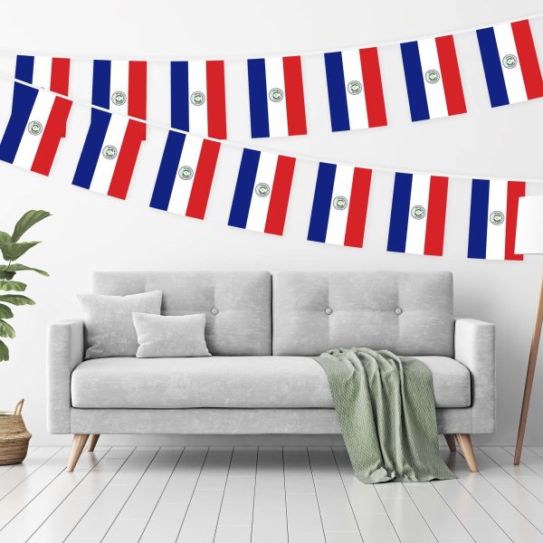 G128 Paraguay 	Paraguayan Bunting Banner | Flag 8.2 x 5.5 Inch, Full String 33 Feet | Printed 150D Polyester, Decorations For Bar, School, Festival Events Celebration - Image 2
