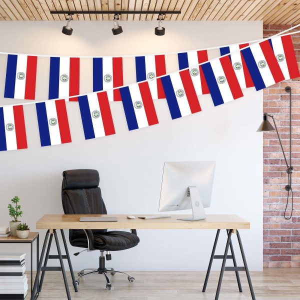 G128 Paraguay 	Paraguayan Bunting Banner | Flag 8.2 x 5.5 Inch, Full String 33 Feet | Printed 150D Polyester, Decorations For Bar, School, Festival Events Celebration - Image 3