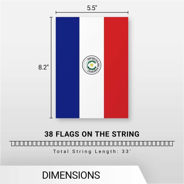 G128 Paraguay 	Paraguayan Bunting Banner | Flag 8.2 x 5.5 Inch, Full String 33 Feet | Printed 150D Polyester, Decorations For Bar, School, Festival Events Celebration - Image 7