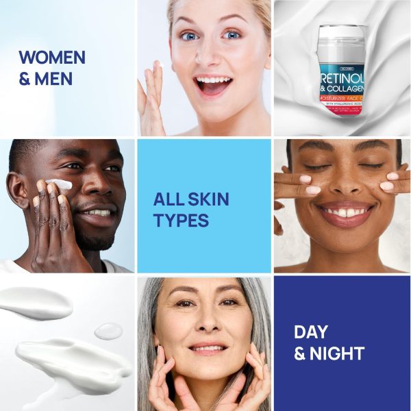 Retinol Cream for Face   Collagen and Retinol Moisturizer with Hyaluronic Acid Day Night Anti Aging Retinol Face Moisturizer for Women Men Collagen Cream for Face Reduces Wrinkles Dryness 1.85 Oz - Image 2