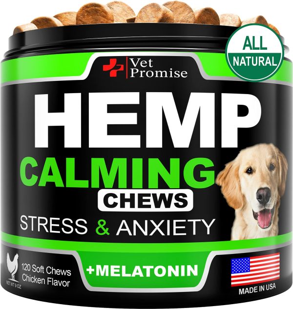 Hemp Calming Chews for Dogs with Anxiety and Stress   Dog Calming Treats   Dog Anxiety Relief   Separation   Travel   Barking   Melatonin for Dogs   Hemp Oil   Calming Treats for Dogs   120 Treats