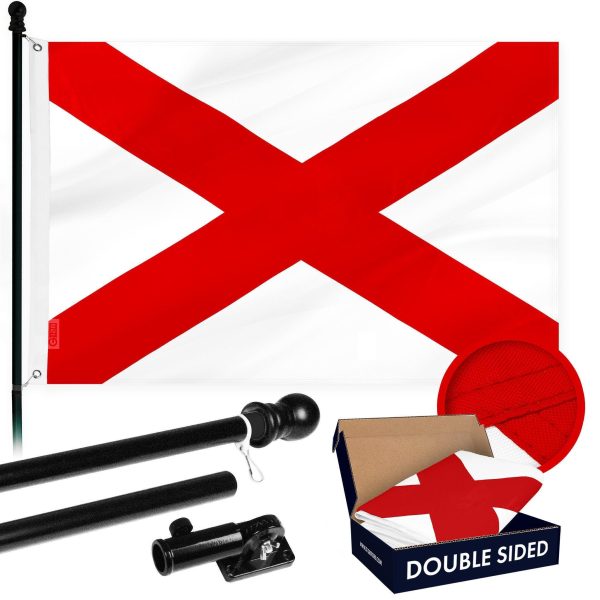 G128 Combo Pack: 6 Ft Tangle Free Aluminum Spinning Flagpole (Black) & Alabama AL State Flag 3x5 Ft, Double ToughWeave Series Double Sided Embroidered 210D Polyester | Pole with Flag Included
