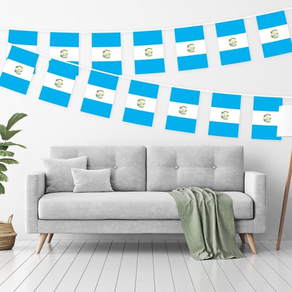 G128 Guatemala 	Guatemalan Bunting Banner | Flag 8.2 x 5.5 Inch, Full String 33 Feet | Printed 150D Polyester, Decorations For Bar, School, Festival Events Celebration - Image 2