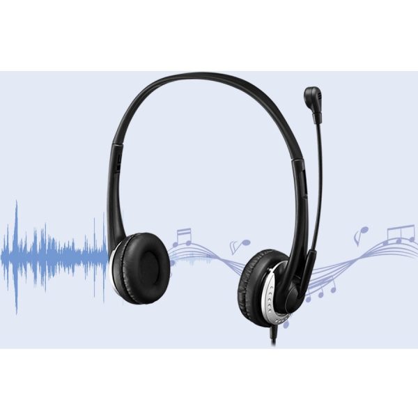 Adesso USB Stereo Headset with Adjustable Microphone- Noise Cancelling- Mono - USB - Wired - Over-the-head - 6 ft Cable -, Omni-directional Microphone - Black - Image 3