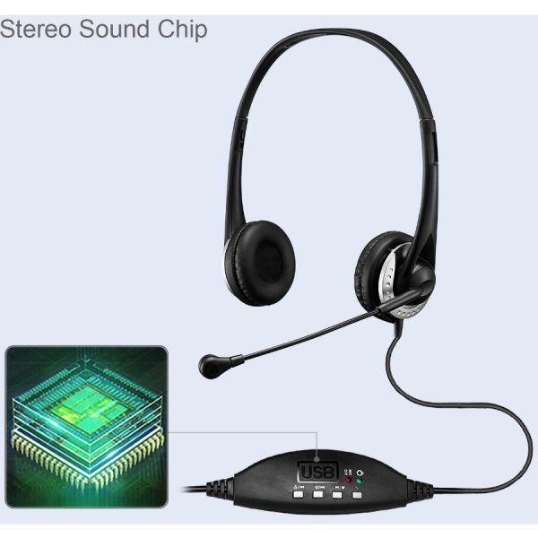 Adesso USB Stereo Headset with Adjustable Microphone- Noise Cancelling- Mono - USB - Wired - Over-the-head - 6 ft Cable -, Omni-directional Microphone - Black - Image 4