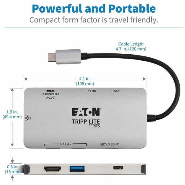 Eaton Tripp Lite Series USB-C Dock - 4K HDMI, USB 3.x (5Gbps), USB-A/C Hub Ports, GbE, Memory Card, 100W PD Charging - Image 4