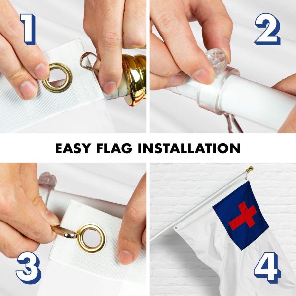 G128 Combo Pack: 5 Ft Tangle Free Spinning Flagpole (White) & Christian Flag 2.5x4 Ft Embroidered 220GSM Spun Polyester, Brass Grommets (Flag Included) Aluminum Flag Pole - Image 7