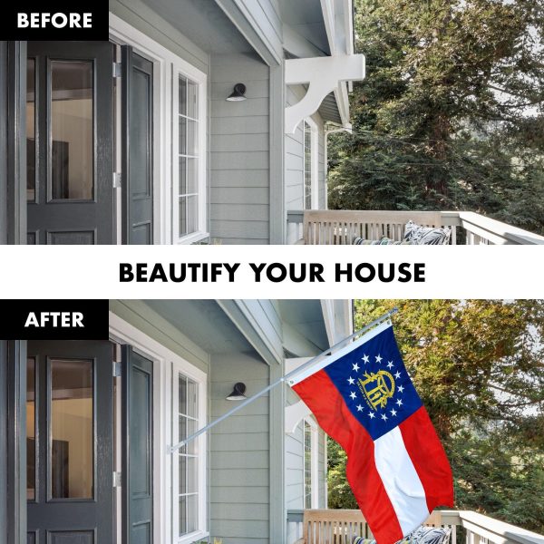 G128 Combo Pack: 5 Ft Tangle Free Aluminum Spinning Flagpole (Silver) & Georgia GA State Flag 2x3 Ft, ToughWeave Series Embroidered 300D Polyester | Pole with Flag Included - Image 3