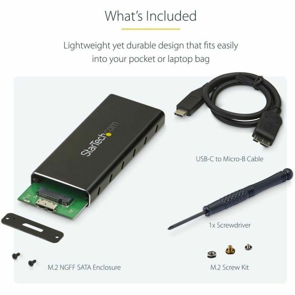 StarTech.com M.2 SSD Enclosure for M.2 SATA SSDs - USB 3.1 (10Gbps) with USB-C Cable - External Enclosure for USB-C Host - Aluminum - Image 8