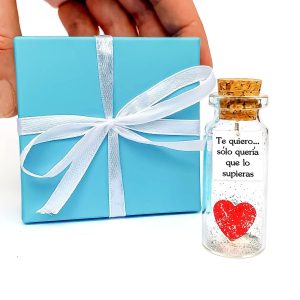 Mensaje romántico en una botella para regalar a tu novio o novia Tarro de los deseos con una tarjeta para tu esposo o esposa (bottle in teal blue box Te quiero… sólo quería que lo supieras)