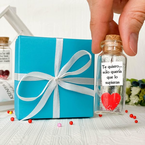 Mensaje romántico en una botella para regalar a tu novio o novia   Tarro de los deseos con una tarjeta para tu esposo o esposa (bottle in teal blue box Te quiero… sólo quería que lo supieras) - Image 5