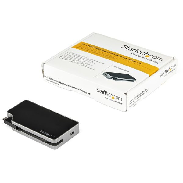 StarTech.com USB C Multiport Video Adapter 4-in-1 - 95W Power Delivery - Space Gray - Aluminum - 4K60Hz - Wrap-Around Cable - USB C Adapter (CDPVDHMDPDP) - Image 6