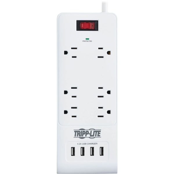 Eaton Tripp Lite Series 6-Outlet Surge Protector with 4 USB Ports (4.2A Shared) - 15 ft. (4.57 m) Cord, 5-15P Plug, 900 Joules, White - Image 3