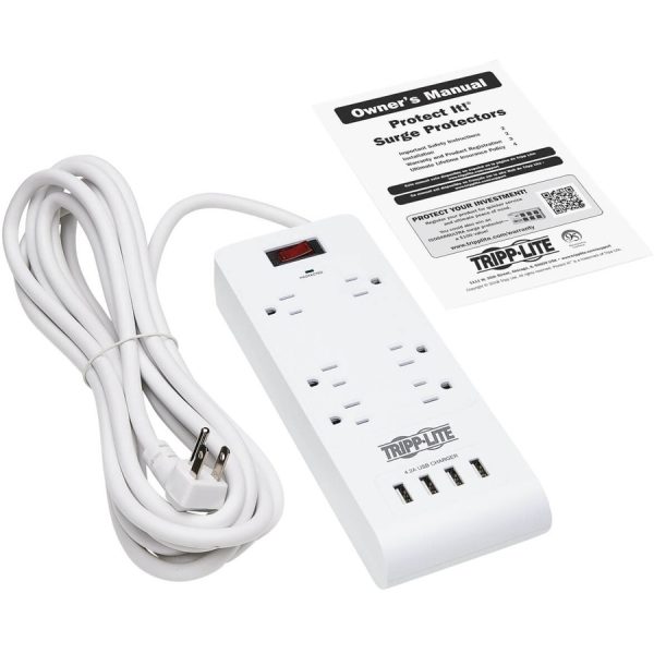 Eaton Tripp Lite Series 6-Outlet Surge Protector with 4 USB Ports (4.2A Shared) - 15 ft. (4.57 m) Cord, 5-15P Plug, 900 Joules, White - Image 5