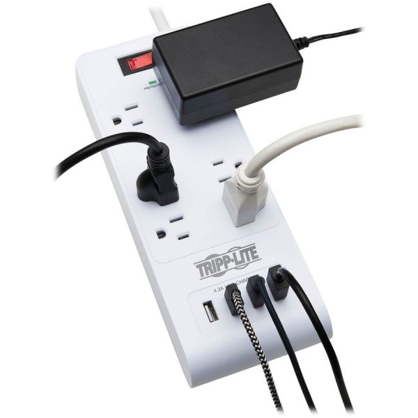 Eaton Tripp Lite Series 6-Outlet Surge Protector with 4 USB Ports (4.2A Shared) - 15 ft. (4.57 m) Cord, 5-15P Plug, 900 Joules, White - Image 6