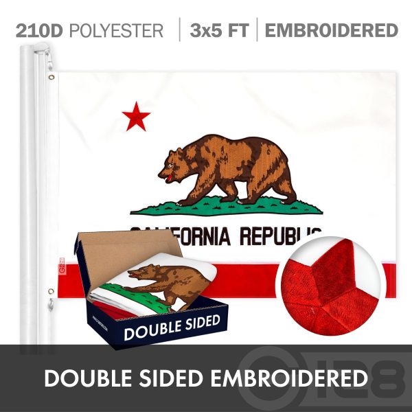 G128 COMBO PACK: American Flag Single Sided 3x5 Ft & California State Flag Double Sided 3x5 Ft, Both Embroidered Polyester - Image 6