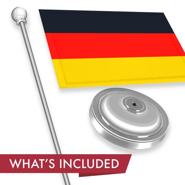 G128 Germany German Deluxe Desk Flag Set | 8.5x5.5 In | Printed 300D Polyester, with Silver Dome and Base, 15" Metal Pole, Decorations For Office, Home and Festival Events Celebration - Image 2