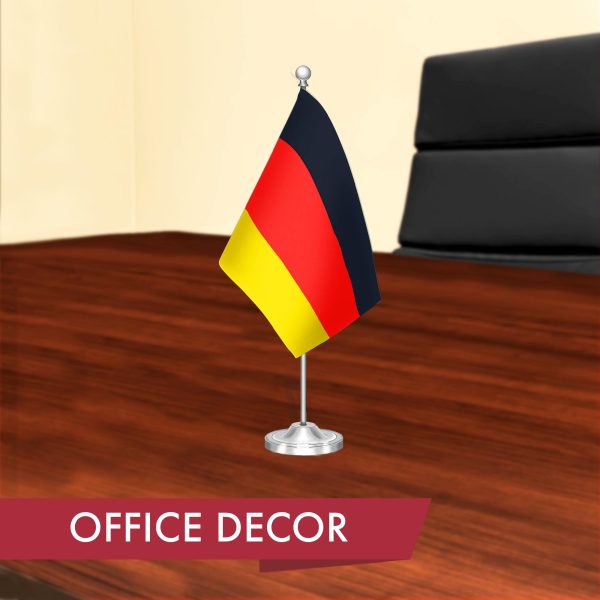 G128 Germany German Deluxe Desk Flag Set | 8.5x5.5 In | Printed 300D Polyester, with Silver Dome and Base, 15" Metal Pole, Decorations For Office, Home and Festival Events Celebration - Image 4