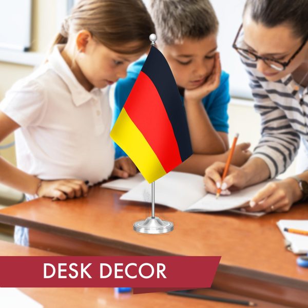 G128 Germany German Deluxe Desk Flag Set | 8.5x5.5 In | Printed 300D Polyester, with Silver Dome and Base, 15" Metal Pole, Decorations For Office, Home and Festival Events Celebration - Image 5