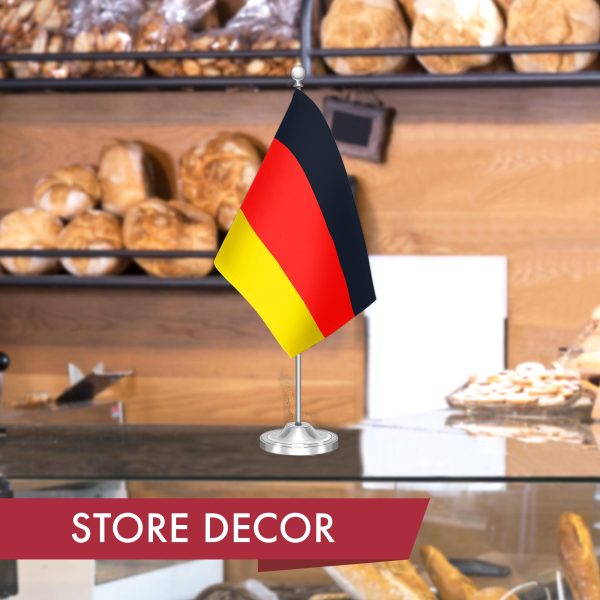 G128 Germany German Deluxe Desk Flag Set | 8.5x5.5 In | Printed 300D Polyester, with Silver Dome and Base, 15" Metal Pole, Decorations For Office, Home and Festival Events Celebration - Image 6