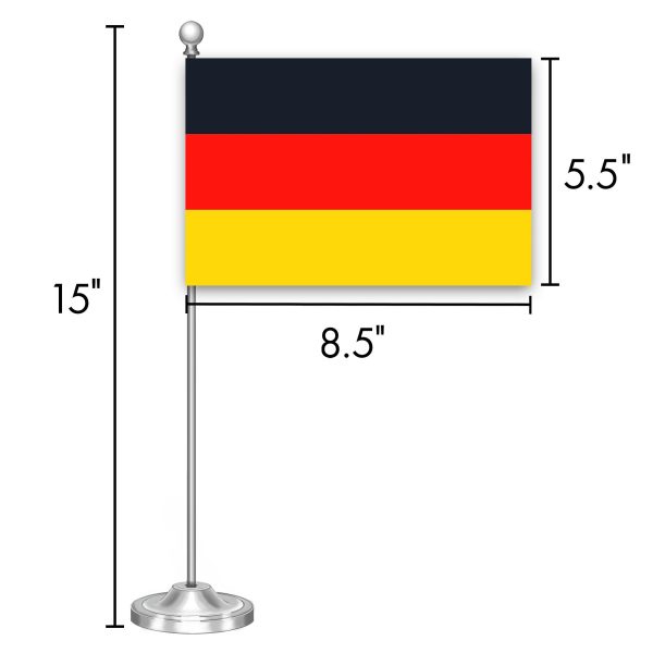 G128 Germany German Deluxe Desk Flag Set | 8.5x5.5 In | Printed 300D Polyester, with Silver Dome and Base, 15" Metal Pole, Decorations For Office, Home and Festival Events Celebration - Image 7