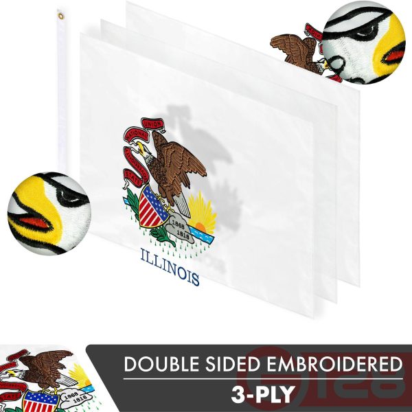 Illinois IL State Flag 3x5 Ft 3-Pack Double-sided Embroidered Polyester By G128 - Image 2