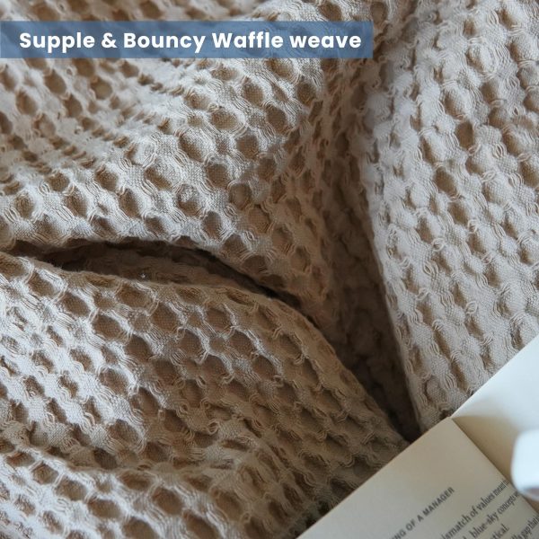 The Fine Living Co. 100% Cotton Waffle Weave Throw Blanket   Lightweight Soft and Breathable Throw Blanket for All Season  Skin Friendly Blanket for Couch Bed Sofa  50”x60” inches Sand - Image 3