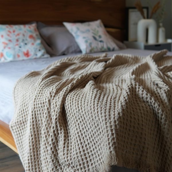 The Fine Living Co. 100% Cotton Waffle Weave Throw Blanket   Lightweight Soft and Breathable Throw Blanket for All Season  Skin Friendly Blanket for Couch Bed Sofa  50”x60” inches Sand - Image 4