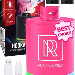 Pink Hookah Pump with 1300 mAh Rechargeable Battery   Electric Hookah Air Pump Kit with Led Light   Mini Hookah Pump Starter   Universal Shisha Hookah Starter Kit Helper   Hookah Starter