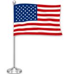 G128 American USA Deluxe Desk Flag Set | 8.5x5.5 In | Printed 300D Polyester, with Silver Dome and Base, 15" Metal Pole, Decorations For Office, Home and Festival Events Celebration