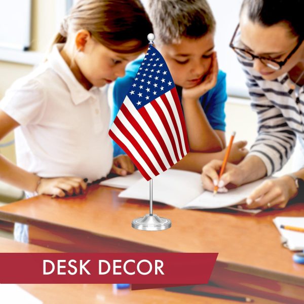 G128 American USA Deluxe Desk Flag Set | 8.5x5.5 In | Printed 300D Polyester, with Silver Dome and Base, 15" Metal Pole, Decorations For Office, Home and Festival Events Celebration - Image 5