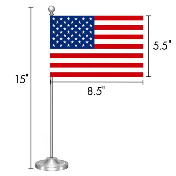 G128 American USA Deluxe Desk Flag Set | 8.5x5.5 In | Printed 300D Polyester, with Silver Dome and Base, 15" Metal Pole, Decorations For Office, Home and Festival Events Celebration - Image 7