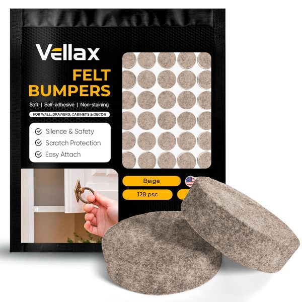 Felt Pads for Cabinet Doors   04  Diameter 128 PCS   Beige Self Adhesive Felt Bumpers   Felt Dots to Protect Glass Furniture Walls & Floor   Door Bumpers to Prevent Slamming