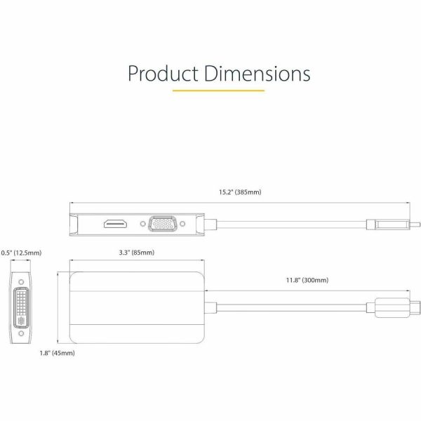 StarTech.com USB C Video Adapter, USB C to HDMI DVI VGA Adapter, 4K 60Hz, Aluminum, Video Display Adapter, USB Type C Travel Adapter - Image 3