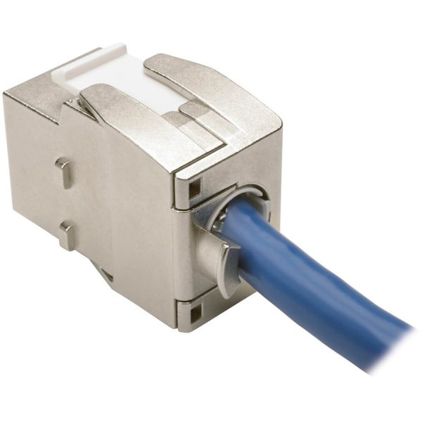 Eaton Tripp Lite Series Toolless Shielded Cat6a Keystone Jack, PoE/PoE+ Compliant, Shuttered - Silver, TAA - Image 3
