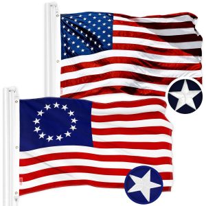 G128 Combo Pack: American USA Flag 5x8 Ft & Betsy Ross Flag 5x8 Ft | Both ToughWeave Series Embroidered 300D Polyester, Embroidered Design, Indoor/Outdoor, Brass Grommets