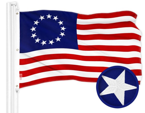 G128 Combo Pack: American USA Flag 5x8 Ft & Betsy Ross Flag 5x8 Ft | Both ToughWeave Series Embroidered 300D Polyester, Embroidered Design, Indoor/Outdoor, Brass Grommets - Image 2